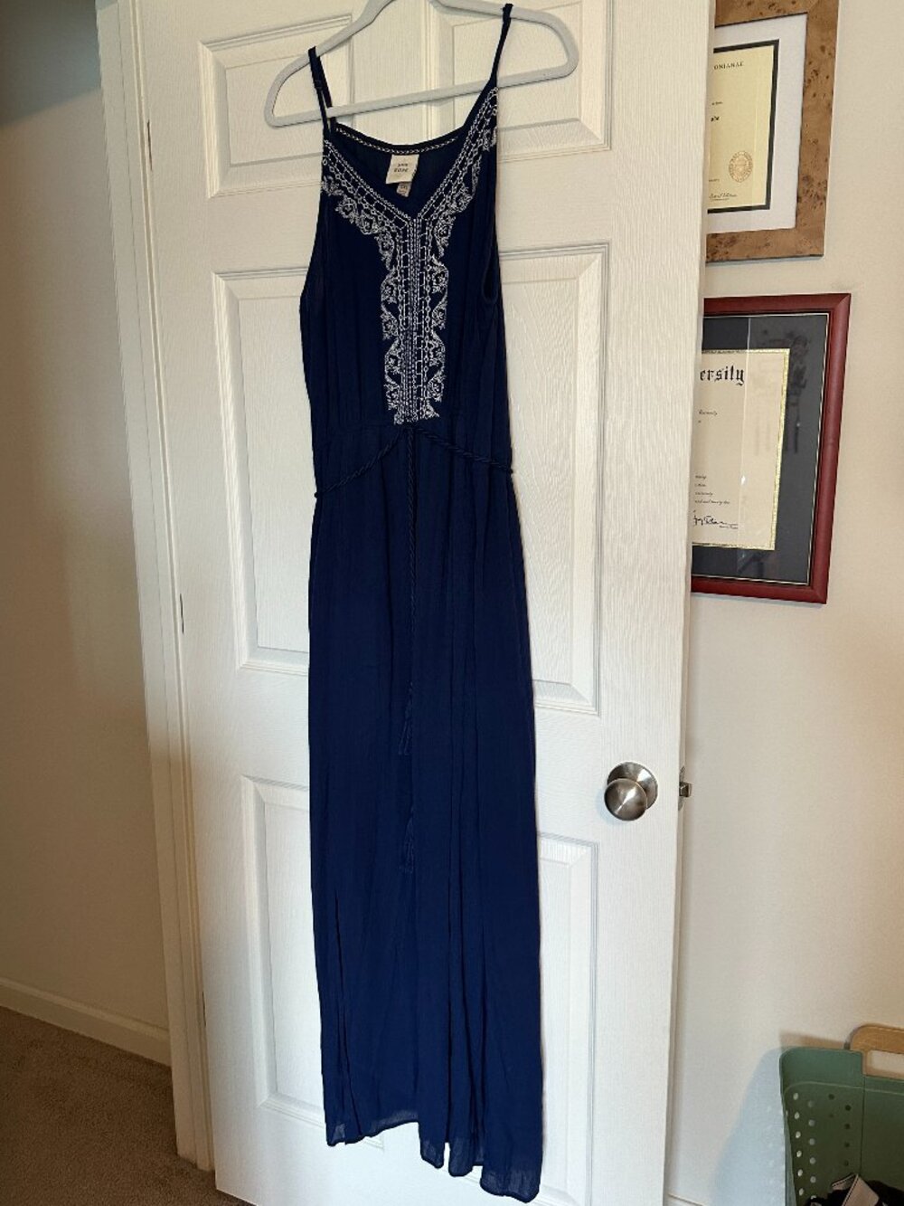 Women’s KNOX ROSE Navy Blue/White Tassel Tie Waist Maxi Tank Dress Size XXL